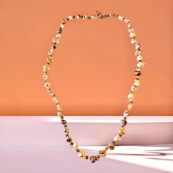 Fresh Water Pearl Necklace Nuggests & Beads With 14K Gold Clasp 17" - Picture 3 of 14